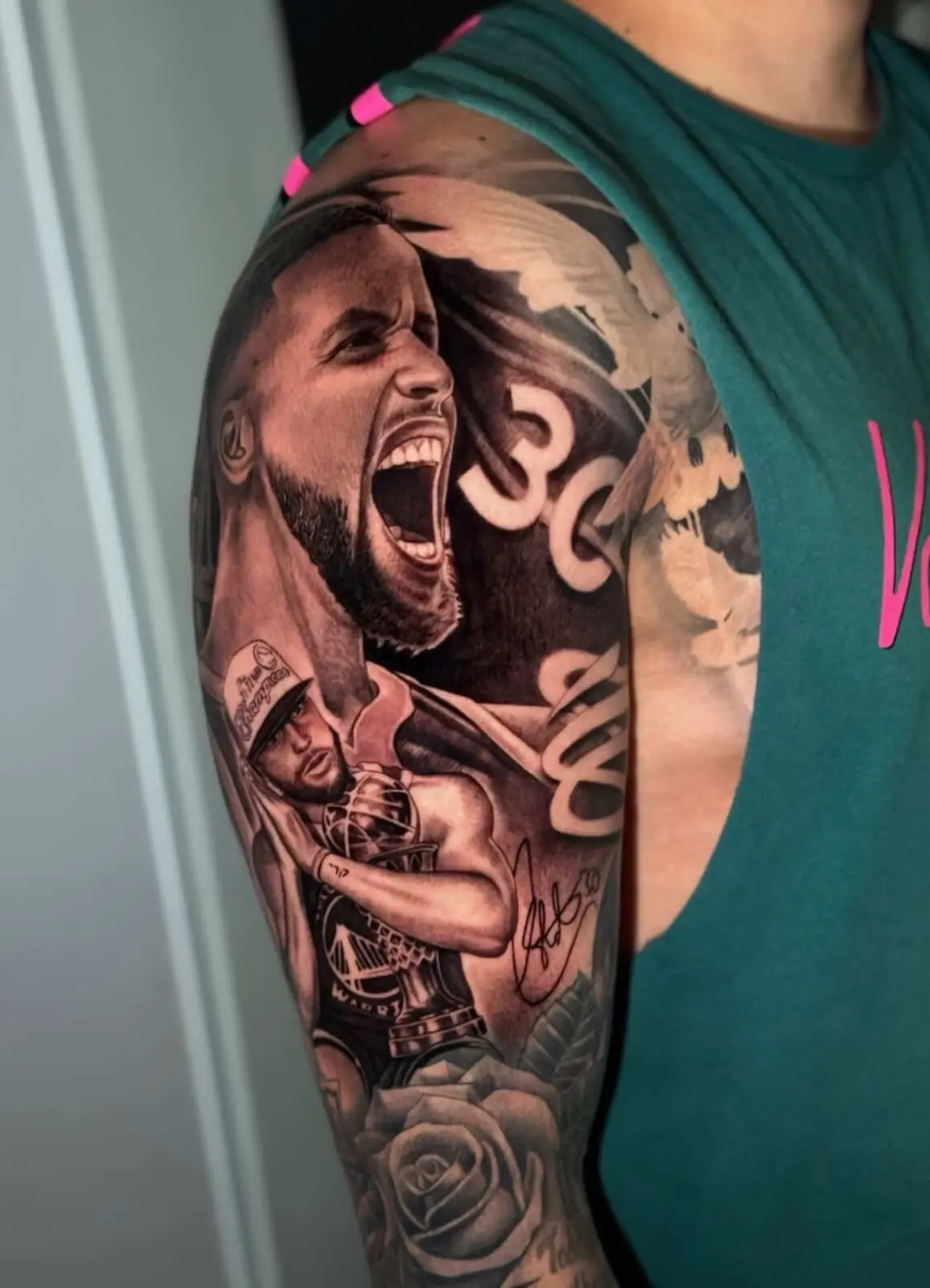 Black-and-gray wrestling portrait tattoo from Only 4Ever Tattoo Studio